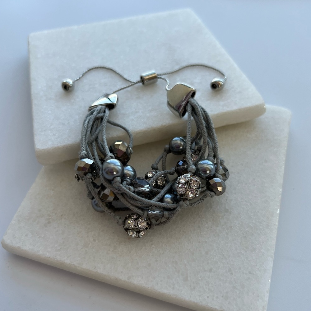✔Grey Silver Multistrand Shamballa Bracelet - Picture 3 of 4